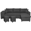 Image de Canapé D'angle Oslo Convertible Avec Coffre Et Poufs Gauche - Tissu Gris Foncé
