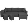 Image de Canapé dangle 3 places réversible OSLO avec coffre et poufs gauche en tissu - Gris foncé - L241 x P146 x H81cm - LOUNGITUDE
