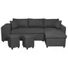 Image de Canapé d'angle réversible oslo avec coffre et poufs gauche - tissu gris foncé