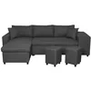 Image de Canapé dangle 3 places réversible OSLO avec coffre et poufs droit en tissu - Gris foncé - L241 x P146 x H81cm - LOUNGITUDE