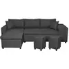 Image de Canapé d'angle réversible oslo avec coffre et poufs droit - tissu gris foncé