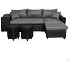 Image de Canapé dangle 3 places réversible OSLO avec coffre et poufs gauche en bi-matière - Noir/Gris - L241 x P146 x H81cm - LOUNGITUDE