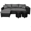 Image de Canapé dangle 3 places réversible OSLO avec coffre et poufs droit en bi-matière - Noir/Gris - L241 x P146 x H81cm - LOUNGITUDE