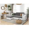 Image de Canapé dangle ELONA convertible bi-matière Blanc et Gris avec poufs de rangement à droite - L264 x P162 x H75cm - LOUNGITUDE