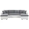 Image de Canapé dangle Panoramique 6 places MARIA convertible en simili et microfibre - Blanc/Gris - L295 x P146 x H81cm - LOUNGITUDE