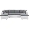 Image de Canapé d'angle panoramique maria convertible en simili et microfibre - blanc et gris