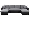 Image de Canapé dangle Panoramique 6 places MARIA convertible en simili et microfibre - Gris/Noir - L295 x P146 x H81cm - LOUNGITUDE