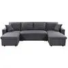 Image de Canapé d'angle panoramique maria convertible avec 2 coffres en tissu - gris foncé
