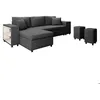 Image de Canapé dangle réversible MADY avec coffre accoudoir étagère et poufs droit en tissu- Gris foncé - L254 x P146 x H81cm - LOUNGITUDE