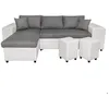 Image de Canapé dangle réversible MADY bimatière gris/blanc avec coffre accoudoir étagère et poufs droit - L254 x P146 x H81cm - LOUNGITUDE