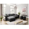 Image de Canapé dangle réversible MADY bimatière gris/noir avec coffre accoudoir étagère et poufs droit - L254 x P146 x H81cm - LOUNGITUDE
