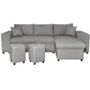 Image de Canapé dangle réversible MADY avec coffre accoudoir étagère et poufs gauche en tissu- Gris clair - L254 x P146 x H81cm - LOUNGITUDE