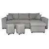Image de Canapé d'angle réversible mady avec coffre, accoudoir étagère et poufs gauche en tissu gris clair