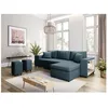 Image de Canapé dangle réversible MADY avec coffre accoudoir étagère et poufs gauche en tissu - Bleu - L254 x P146 x H81cm - LOUNGITUDE