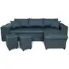 Image de Canapé d'angle réversible mady avec coffre, accoudoir étagère et poufs gauche en tissu bleu
