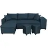 Image de Canapé d'angle réversible oslo avec coffre et poufs droit en tissu bleu