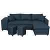 Image de Canapé dangle 3 places réversible OSLO avec coffre et poufs gauche en tissu - Bleu - L241 x P146 x H81cm - LOUNGITUDE