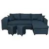 Image de Canapé d'angle réversible oslo avec coffre et poufs gauche en tissu bleu