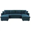 Image de Canapé dangle Panoramique 6 places MARIA convertible Avec 2 Coffres en tissu - Bleu pétrole - L295 x P146 x H81cm - LOUNGITUDE
