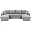 Image de Canapé dangle Panoramique 6 places MARIA convertible Avec 2 Coffres en tissu - Gris clair - L295 x P146 x H81cm - LOUNGITUDE