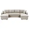 Image de Canapé d'angle panoramique maria convertible avec 2 coffres en tissu - beige