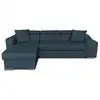 Image de Canapé d'angle elona convertible en tissu bleu pétrole avec poufs de rangement à gauche