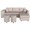 Image de Canapé dangle 3 places réversible OSLO avec coffre et poufs droit en tissu - Beige - L241 x P146 x H81cm - LOUNGITUDE