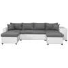 Image de Canapé panoramique OSLO convertible avec coffres poufs à droite - Simili/Microfibre - Blanc/Gris - L311 x P146 x H81cm - LOUNGITUDE