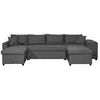 Image de Canapé d'angle panoramique oslo convertible avec coffres et poufs à droite en tissu - gris foncé
