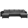 Image de Canapé panoramique oslo convertible avec coffres, poufs à droite en simili noir et microfibre grise