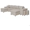 Image de Canapé dangle panoramique OSLO convertible avec coffres et poufs à droite - Tissu - Beige - L311 x P146 x H81cm - LOUNGITUDE