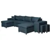 Image de Canapé dangle panoramique OSLO convertible avec coffres et poufs à droite - Tissu - Bleu pétrole - L311 x P146 x H81cm - LOUNGITUDE