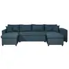 Image de Canapé d'angle panoramique oslo convertible avec coffres et poufs à droite en tissu - bleu pétrole