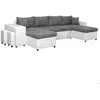 Image de Canapé panoramique OSLO convertible avec coffres poufs à gauche - Simili/Microfibre - Blanc/Gris - L311 x P146 x H81cm - LOUNGITUDE