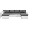 Image de Canapé panoramique oslo convertible avec coffres, poufs à gauche en simili blanc et microfibre grise