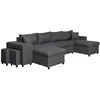 Image de Canapé dangle panoramique OSLO convertible avec coffres et poufs à gauche - Tissu - Gris foncé - L311 x P146 x H81cm - LOUNGITUDE