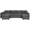 Image de Canapé d'angle panoramique oslo convertible avec coffres et poufs à gauche en tissu - gris foncé