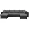 Image de Canapé panoramique oslo convertible avec coffres, poufs à gauche en simili noir et microfibre grise