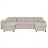 Image de Canapé d'angle panoramique oslo convertible avec coffres et poufs à gauche en tissu - beige