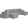 Image de Canapé dangle panoramique OSLO convertible avec coffres et poufs à gauche - Tissu - Gris clair - L311 x P146 x H81cm - LOUNGITUDE