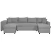 Image de Canapé d'angle panoramique oslo convertible avec coffres et poufs à gauche en tissu - gris clair