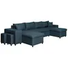 Image de Canapé dangle panoramique OSLO convertible avec coffres et poufs à gauche - Tissu - Bleu pétrole - L311 x P146 x H81cm - LOUNGITUDE