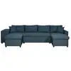 Image de Canapé d'angle panoramique oslo convertible avec coffres et poufs à gauche en tissu - bleu pétrole