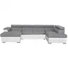 Image de Canapé d'angle panoramique paola convertible en simili et tissu - blanc et gris