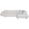 Image de Canapé dangle droit convertible RIO Scandinave avec coffre en tissu bouclette - Blanc Pied bois - L271 x P192 x H70cm - LOUNGITUDE