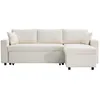 Image de Canapé dangle 3 places convertible et réversible MARIA en velours côtelé fin avec coffre - Écru - L227 x P146 x H81cm - LOUNGITUDE