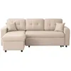Image de Canapé dangle 3 places convertible réversible MARIUS en tissu - Beige - L220 x P146 x H84cm - LOUNGITUDE