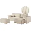 Image de Pack - clarisse - canapé d'angle convertible réversible avec pouf en velours côtelé - beige