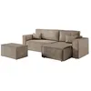 Image de PACK - CLARISSE - Canapé dangle convertible réversible avec pouf en velours côtelé - Taupe - L269 x P159 x H89cm - LOUNGITUDE