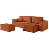 Image de PACK - CLARISSE - Canapé dangle convertible réversible avec pouf en velours côtelé - Terracotta - L269 x P159 x H89cm - LOUNGITUDE